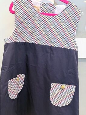 The Beaufort Bonnet Company Navy and Multicolor Plaid Girls Casual Dress
